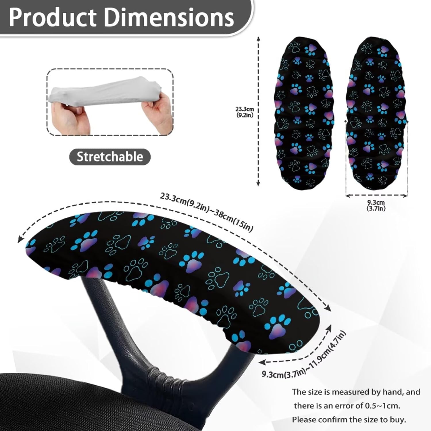 Dog Paw Print Office Chair Armrest Covers, 2Pcs Office Removable Arm Rest Covering, Elastic Chair Armrest Covers, Office Seat Hand Rest Protector