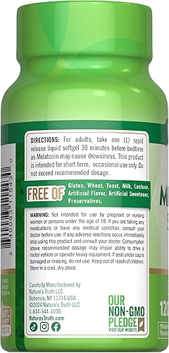 Miniatura 7 de Nature's Truth Melatonina 10mg | Cápsulas blandas líquidas de liberación rápida | 120 unidades | Suplemento sin OMG y sin gluten