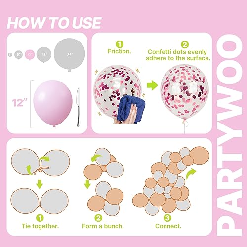 Miniatura 5 de PartyWoo Kit de Guirnalda de Arco de Globos Rosa Bebé 152 piezas, Diferentes Tamaños de 18, 12, 10, 5 Pulgadas, Globos Blancos Pastel Claro, Rosa