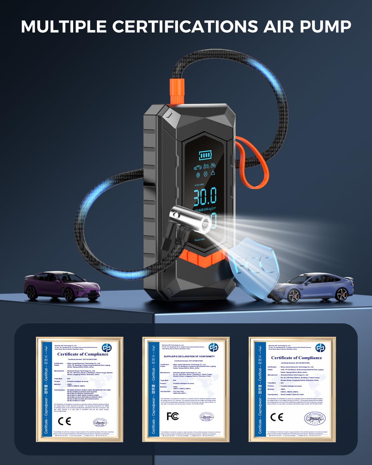 Tire Inflator Portable Air Compressor 160 PSI 25000mAh Cordless Air Pump for Car Tires with Digital Pressure Gauge — view 8