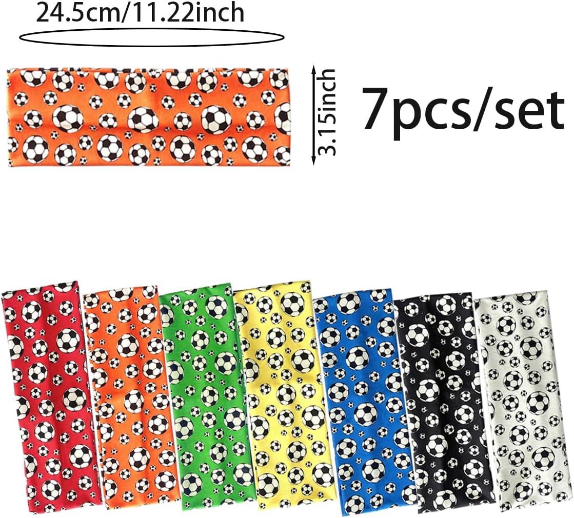 7 Pack Soccer Headbands for Women and Men Soccer Elastic Sports Headbands with Football Design Fashion Headbands for Workouts Running Yoga