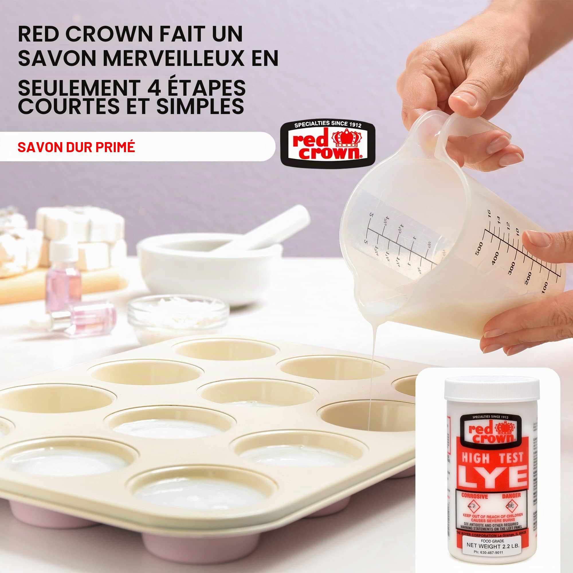 The Boyer Corporation Lye for Soap Making, Sodium Hydroxide Pure High Test Lye Food Grade, Caustic Soda, Drain Cleaner and Clog Remover, 2.2 lbs.