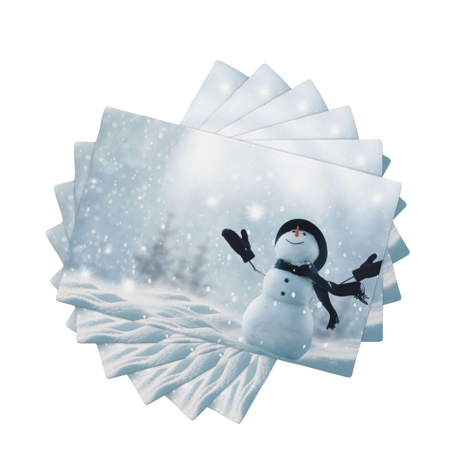 Set de table de Noël bonhomme de neige en aspect lin 45x30 cm lot de 6