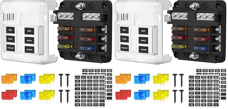 Caixa de Fusíveis DAIERTEK 6 Vias ATO/ATC 12–36 V com Indicador LED e Tampa Transparente – Pacote com 2