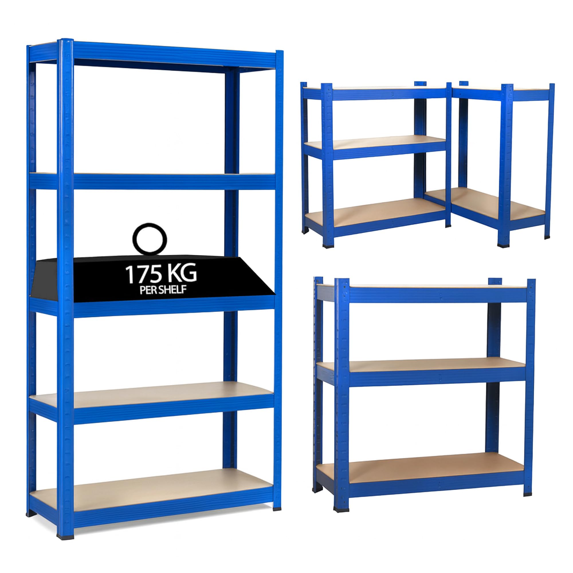 JupiterJX Garage Shelves Storage Shelving Unit, 5 Tier Heavy Duty 875KG Capacity Boltless Industrial Metal Racking Unit For Home/Office/Workshop/Warehouses (180 x 90 x 40cm, Blue)