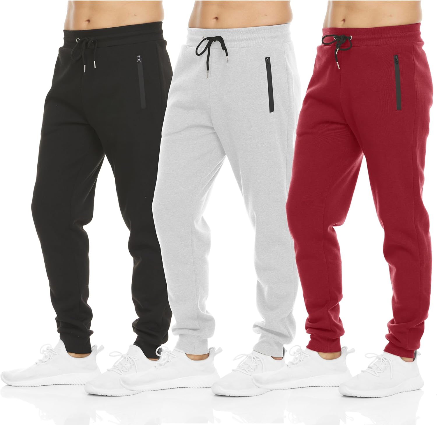 PURE CHAMP Mens Sweatpants 3 Pack Fleece Active Athletic Workout Jogger Sweatpants for Men with Zipper Pocket Size S-3XL