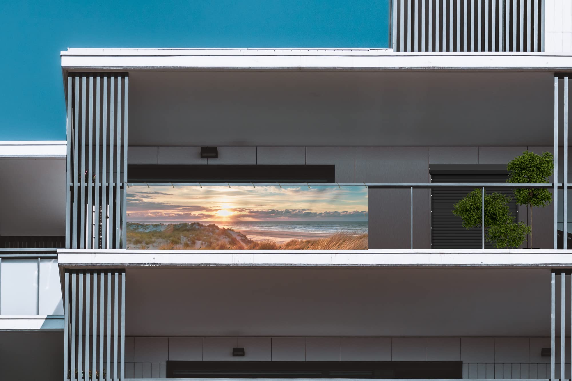 MuchoWow® Balkon Sichtschutz Sichtschutzmatte Balkonbanner Abdeckung für Terrasse Balkon Windschutz Blickdicht Wetterfest 300x80 cm Dünen - Nordsee - Sonnenuntergang - Niederlande - Ameland