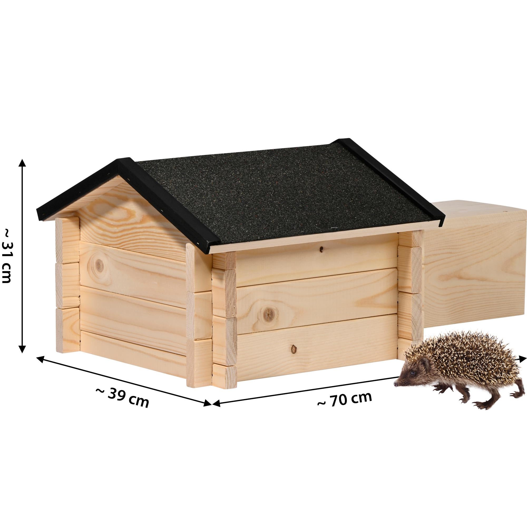 dobar Igelhaus mit Stecksystem Igelfutterhaus Bitumendach Igelhütte langem Eingang Raubtierschutz Winterfest 70x39x31 cm Natur