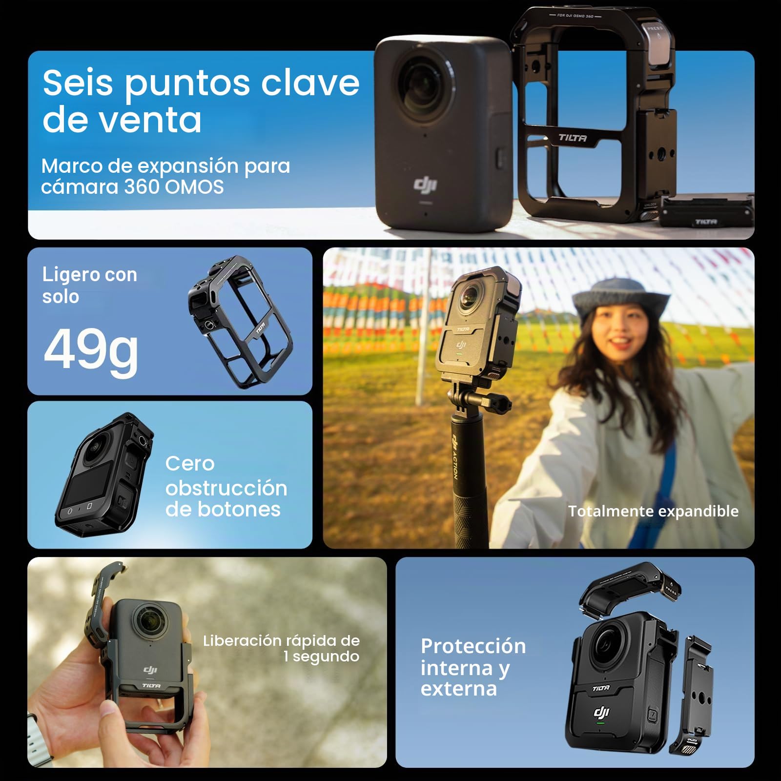 Tilta Jaula para dji Osmo 360, Jaula Completa para Cámara Compatible con dji Osmo 360 - Negro TA-T89-FCC-B