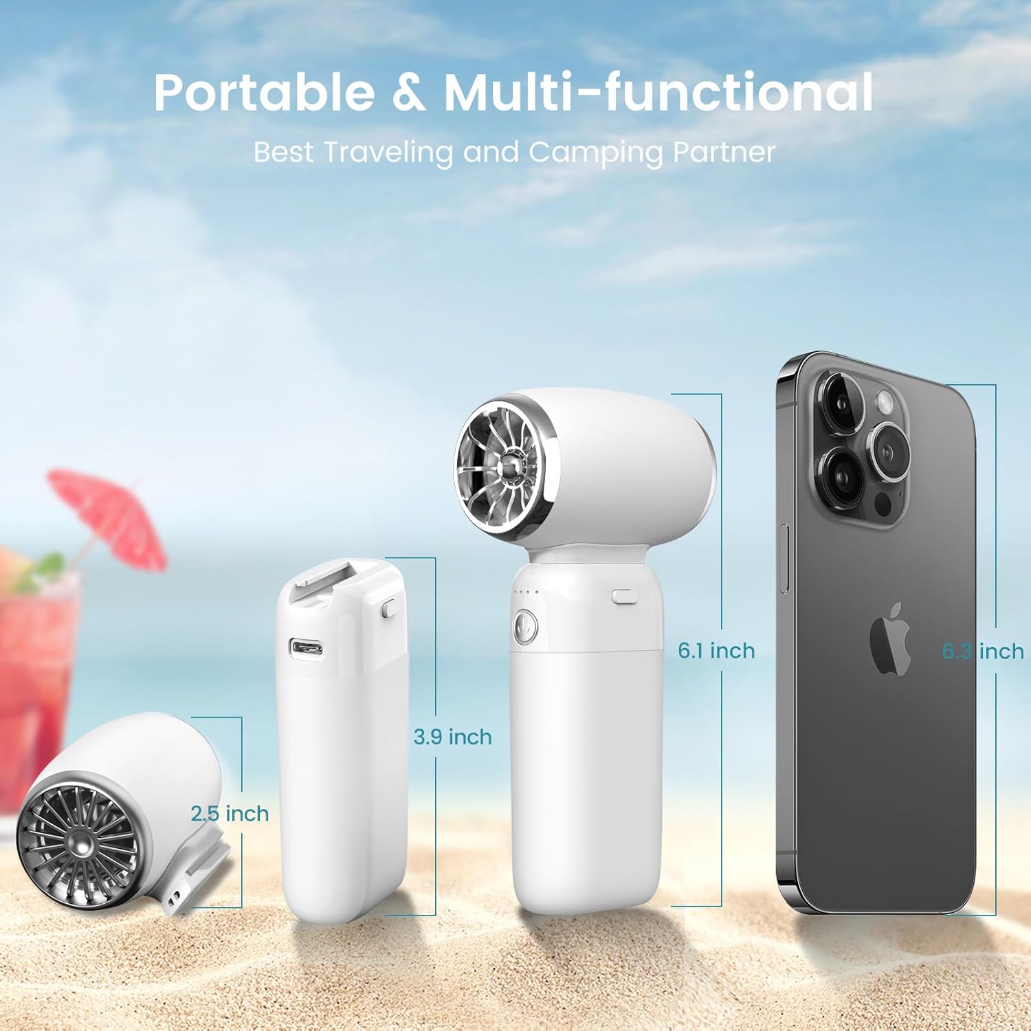 Hand Held Fan with 5X Faster Cooling Speed,Multi-functional Small Personal Portable Fan for Travel，4000mAh Rechargable Brushless Motor 11W RPM Powerful Mini Fan for Cooling, Cleaning,Drying,Inflating