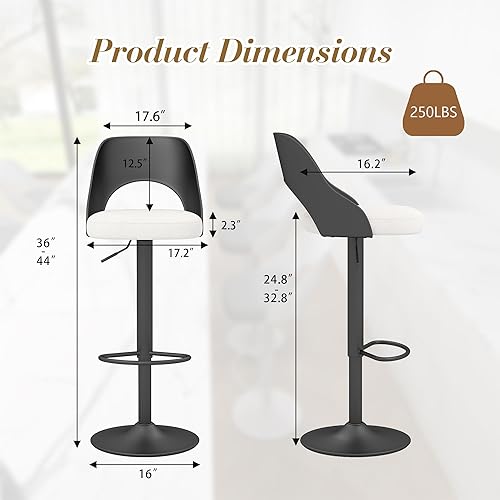 Miniatura 3 de Juego de 3 taburetes de bar modernos giratorios de altura ajustable con respaldo negro de polipropileno hueco, silla de bar tapizada con base de