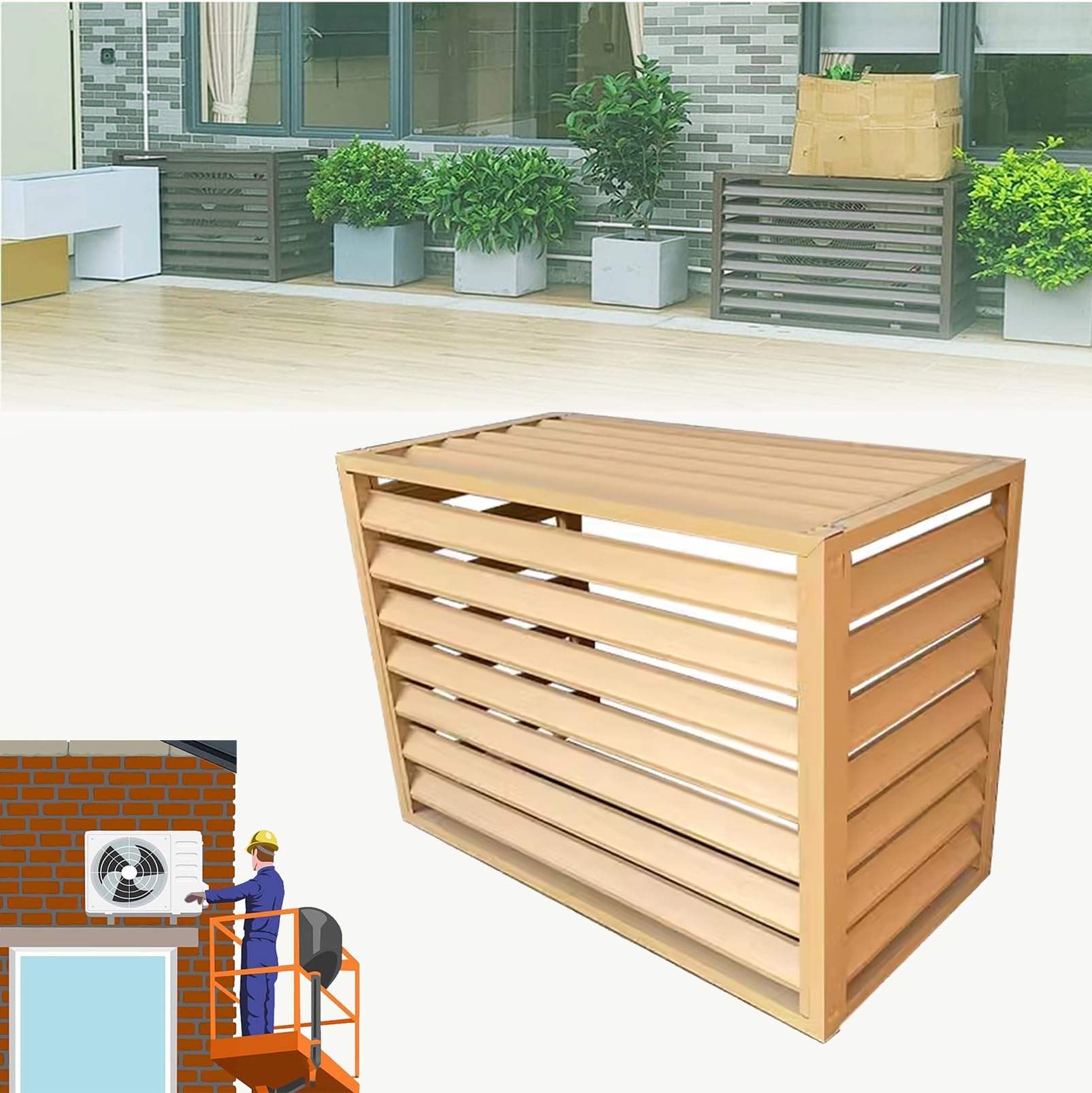 Pxkmouy 120*150*70cm AC Protective Covers For Outside Units Flower Rack Shutters, Outdoor Condenser Protective Cover Shelf Decoration Rack fence cover Outdoor Trash Can Equipment Enclosure Panels