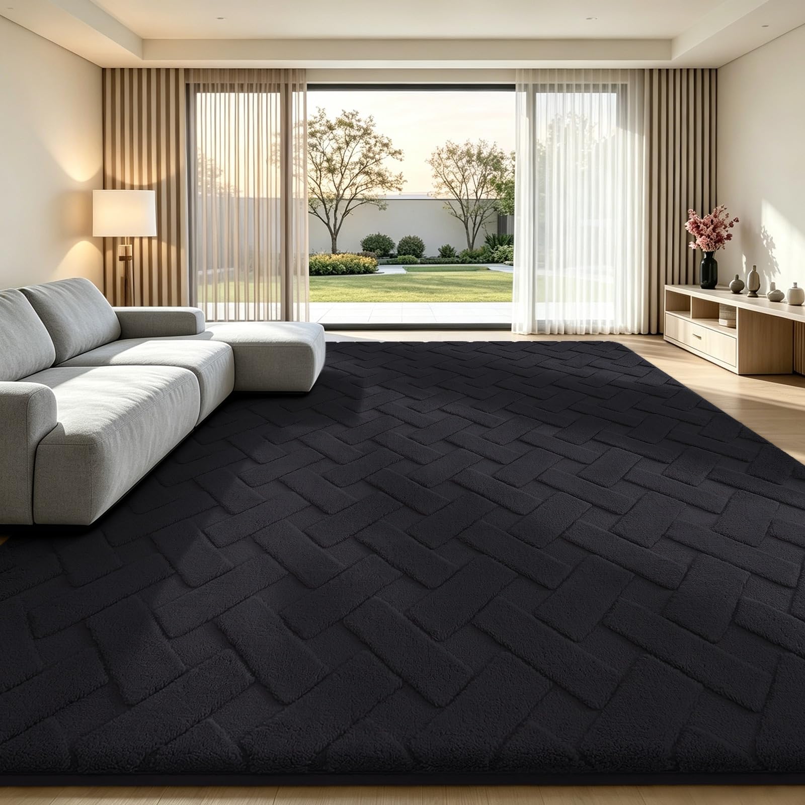 Homaxy Modern Fluffy Runner Rugs Living Room, 60x100cm, Black
