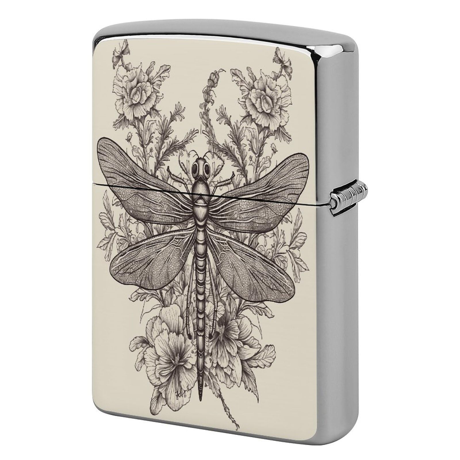 Btcowzrv Style Hand Drawn Floral Dragonfly Metal Lighter Case Sleeve Cover Holder