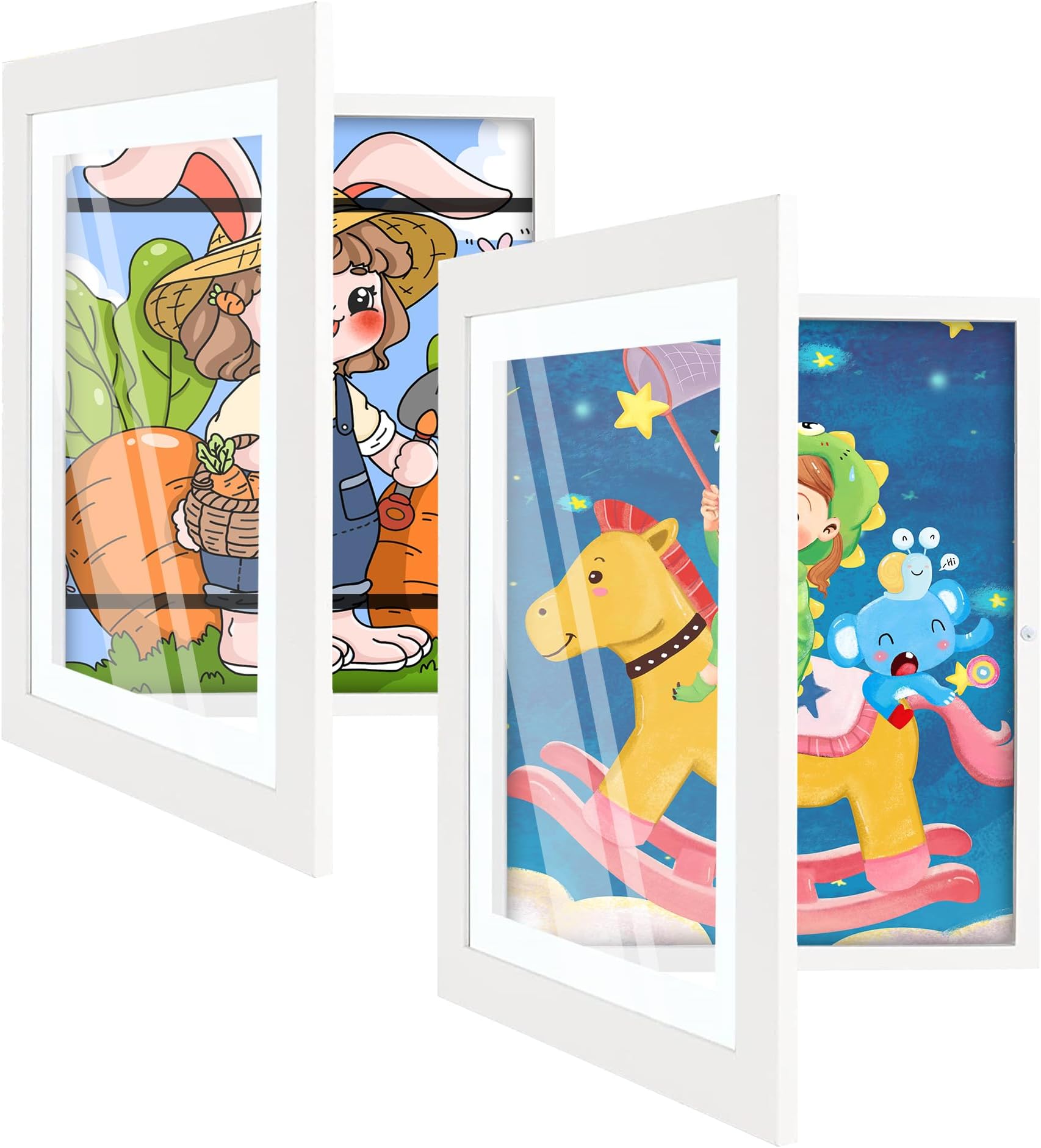2 Pack Front Opening Kids Art Frame, 13.8x10.4 Kid Artwork Frames Changeable Picture Display, Children Art Projects Hold 50 A4 Kid Art, Kids Picture Frame Interchangeable (2-Pack, White)