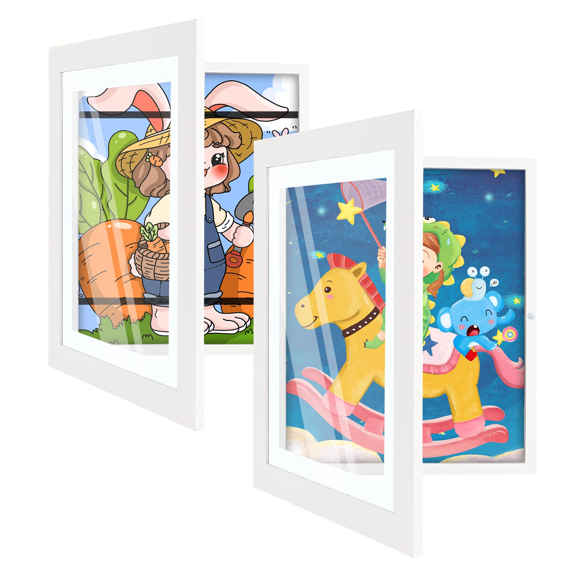 2 Pack Front Opening Kids Art Frame, 13.8x10.4 Kid Artwork Frames Changeable Picture Display, Children Art Projects Hold 50 A4 Kid Art, Kids Picture Frame Interchangeable (2-Pack, White)