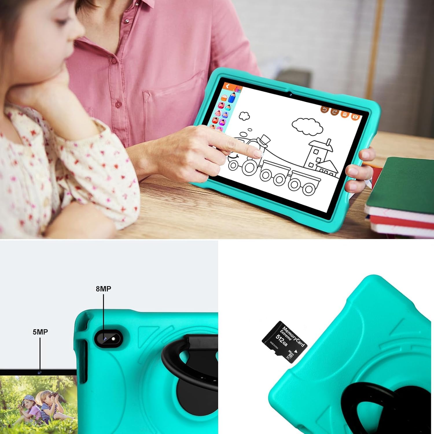 AOCWEI X700 Tablet 10 Zoll,Android 13 Tablet,12GB RAM+128GB ROM,512GB erweitern,5GWiFi PC,Octa-Core,6000mAh,2.0GHz, Hülle in Grün