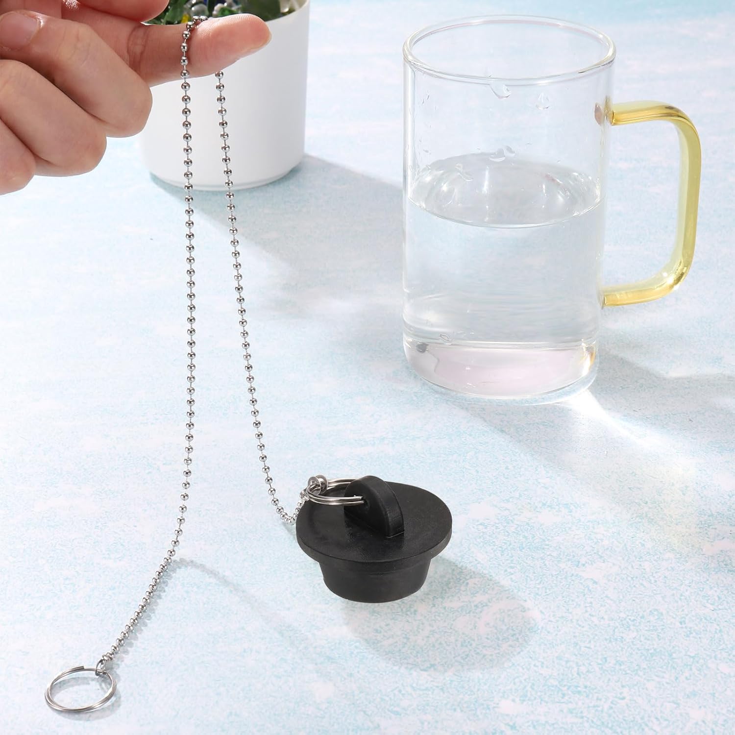 uxcell 4Pcs Tub Stoppers, Rubber Bathtub Stoppers 1-1/2" Kitchen Sink Drain Stopper, Bathroom Drain Plug with Pull Ring and 15" Stainless Steel Beaded Chain, Black