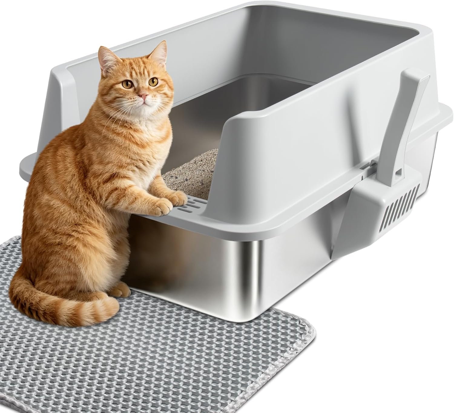 Stainless Steel Litter Box with Lid,XL Metal Cat Litter Box