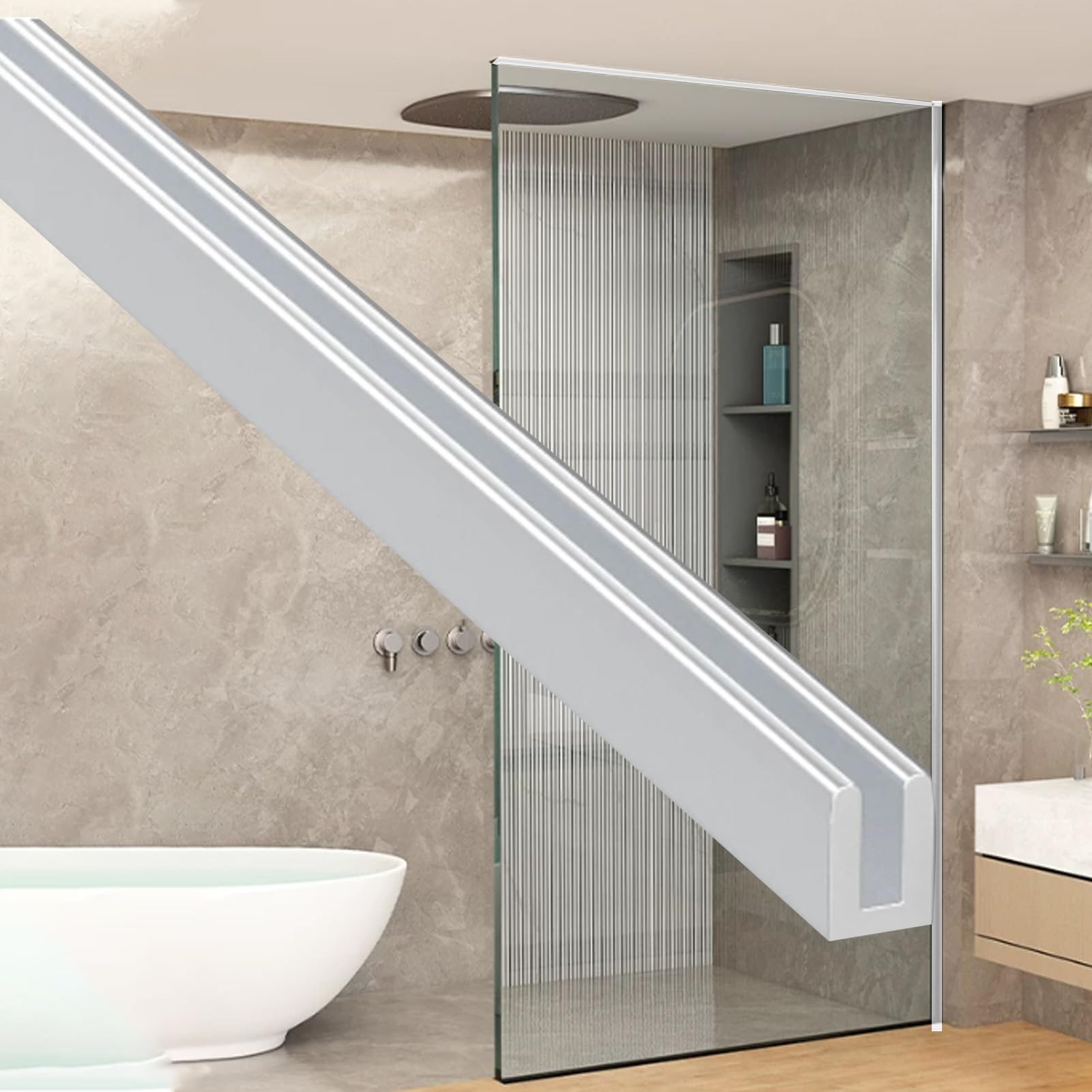 Minglez 3 Mm (1/8) Frameless Shower Door Deep U-Channel 1/8" 3/16" 5/16" 5/8", Glass Edge Retainer Trim For Shower Enclosure, Aluminum Profile Slot For Balcony Railing(/8"),Silver)