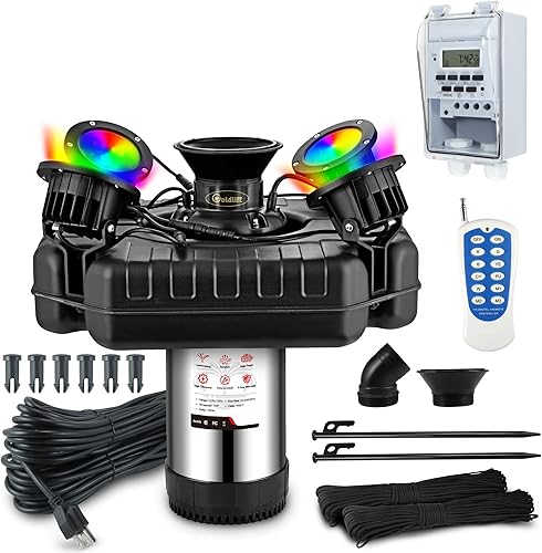 Goldlife Aireador de fuente de estanque, F3 con 4 luces RGB, 1HP 750 W 110 V Fuente flotante de acero inoxidable con cable de alimentación de 100