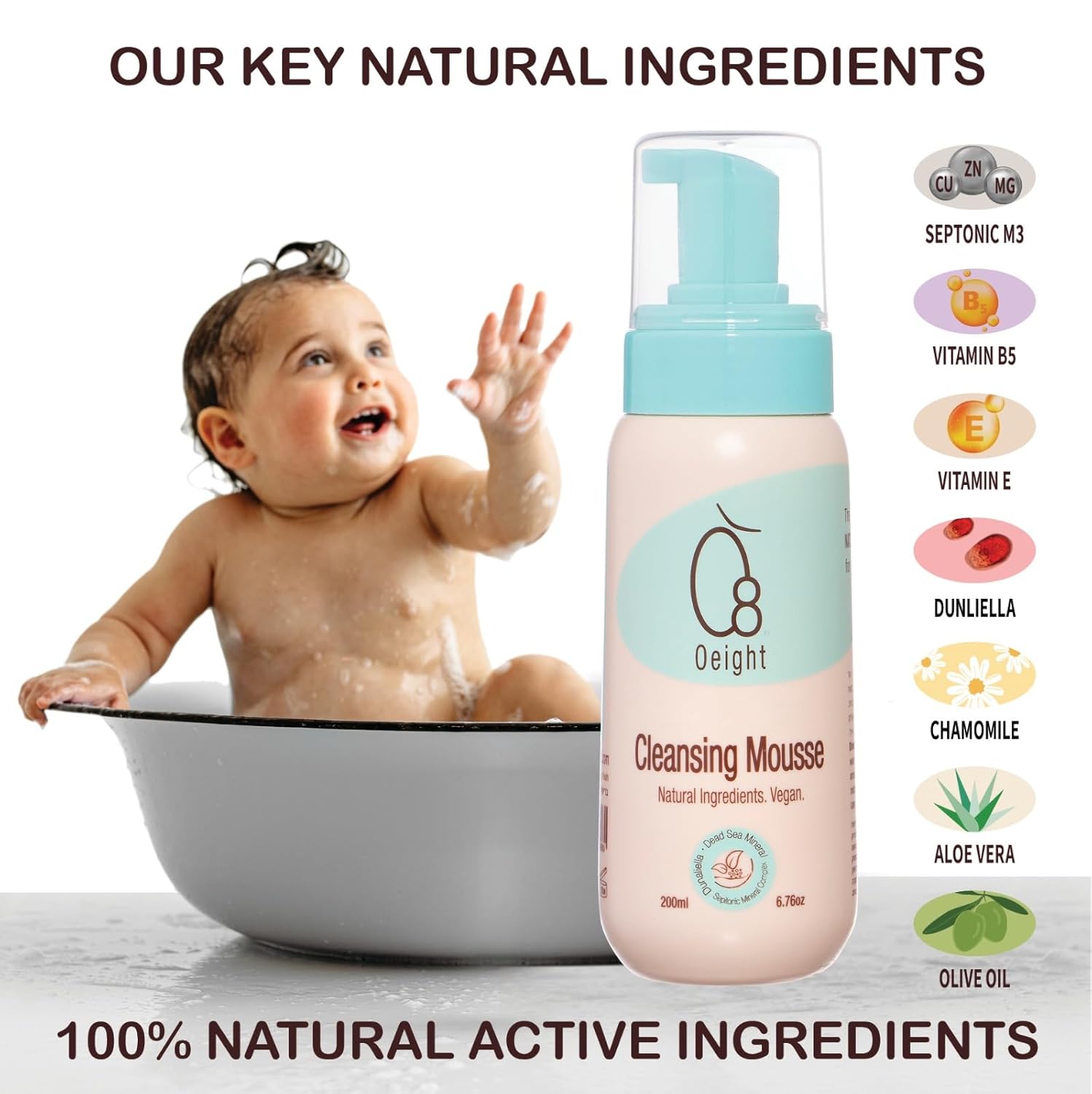 Cleansing Mousse: Natural Baby Body Wash Foam with Dunaliella Salina, Dead Sea Minerals, Soothes, Softens, Energizes, Protects Skin, 6.76 Oz - Image 3