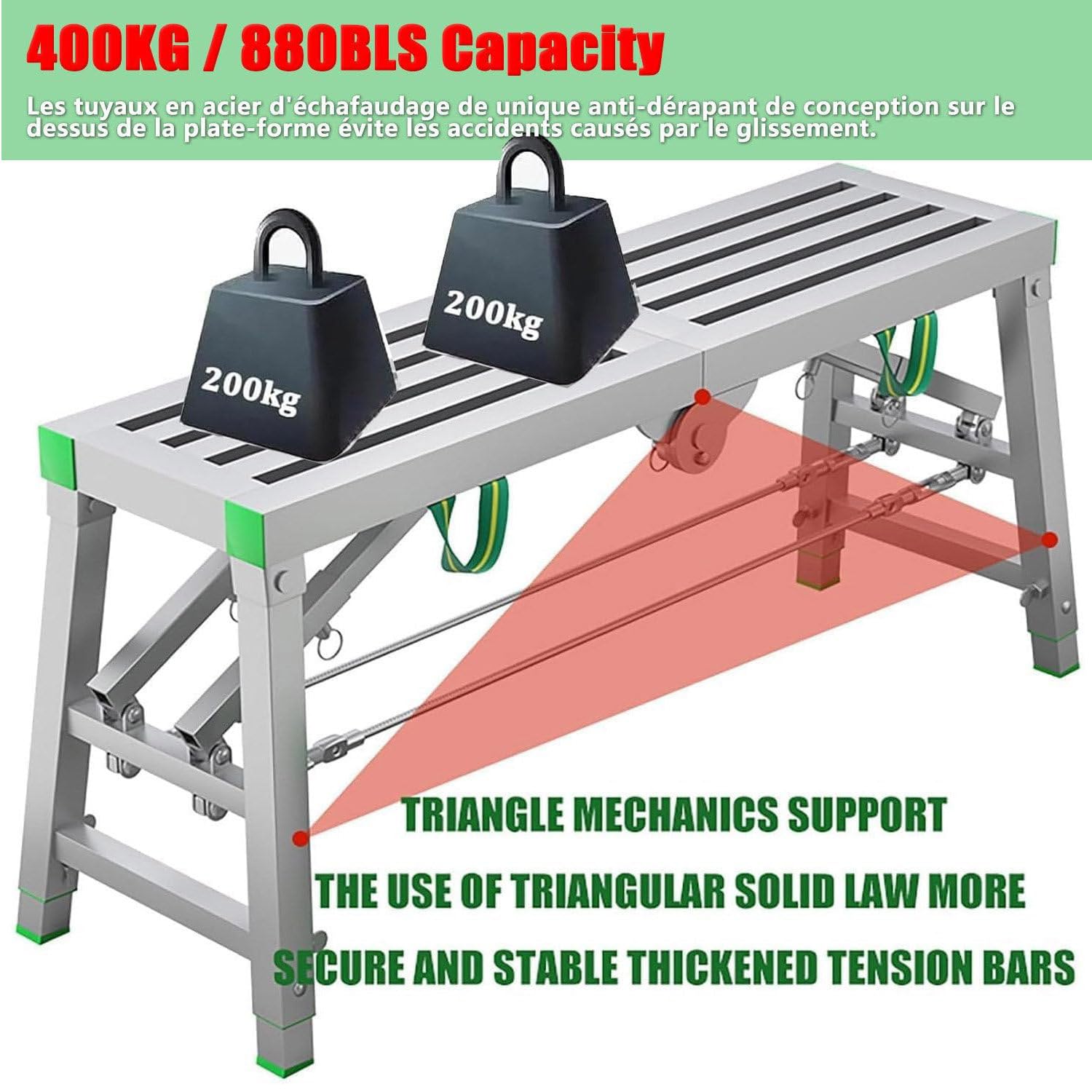 Sgabello Pieghevole, Piattaforma di Lavoro Portatile Multiuso, banco da Lavoro con Scala a Torre per ponteggi, Scala Pieghevole in Acciaio per ponteggi, banco per cartongesso Resistente,B-160 * 30cm