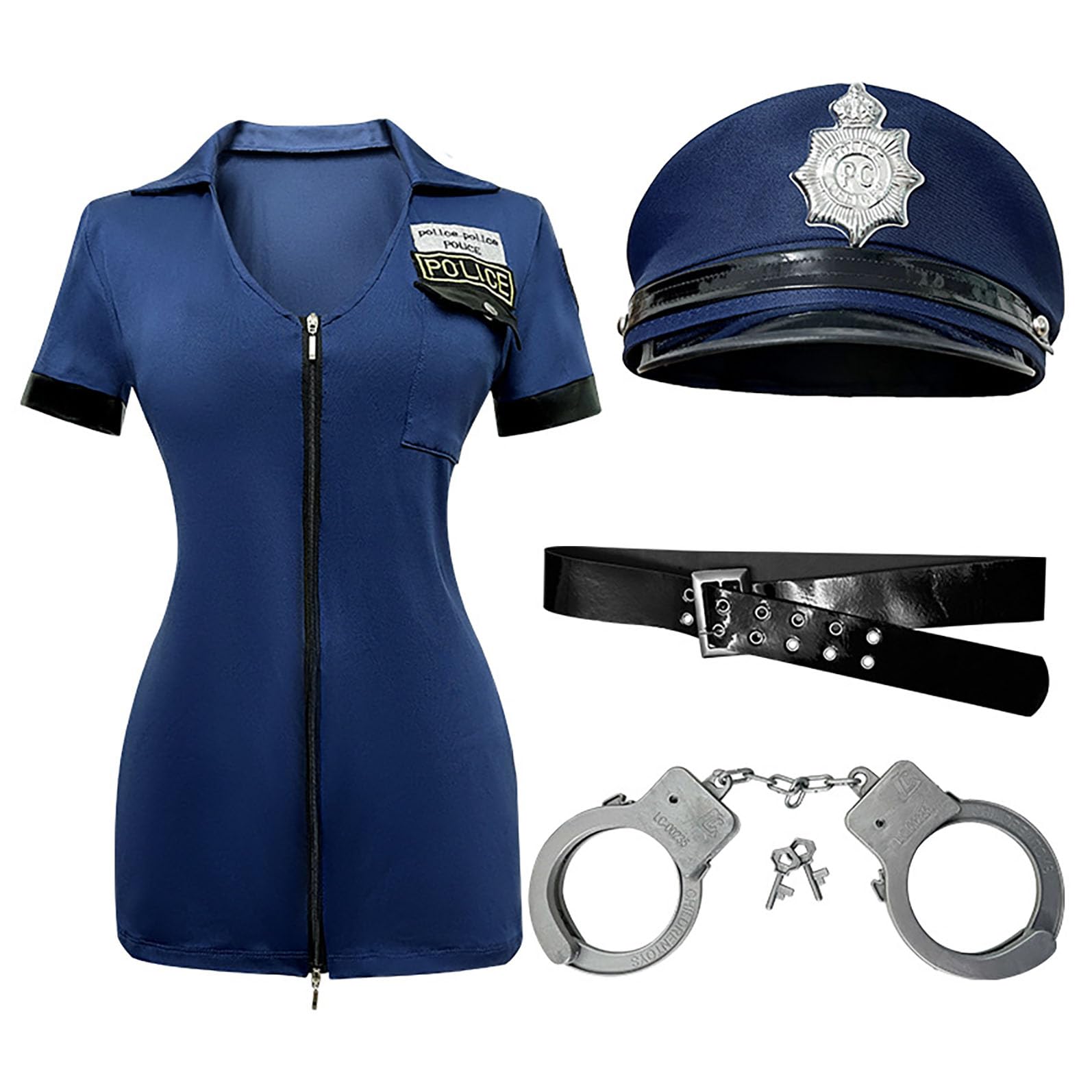 Costume da poliziotto sexy da donna, in uniforme, per cosplay, per adulti, con cappello della polizia, accessori completi, per Halloween, carnevale, feste