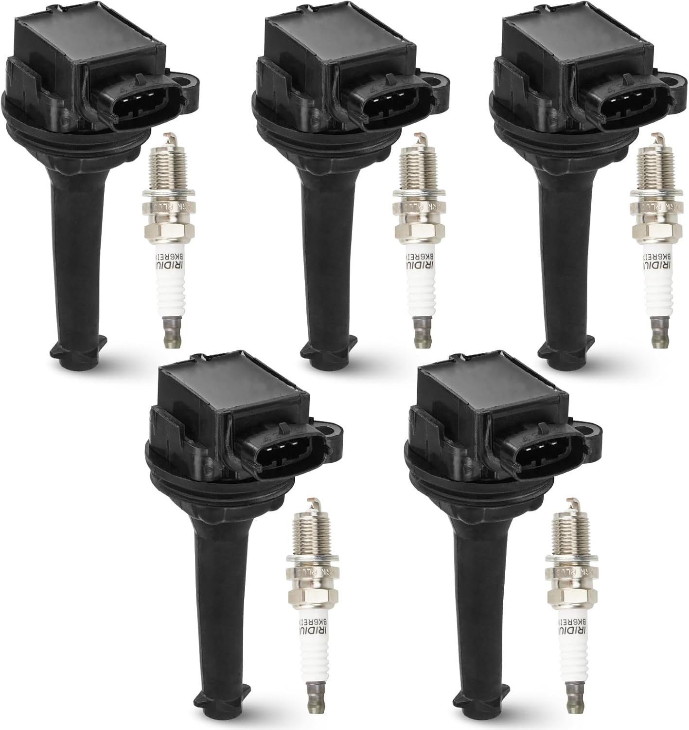 5PCS Ignition Coil Pack with 5PCS Iridium Spark Plug Compatible with Volvo C70 S70 S80 S60 XC70 XC90 V70 2.4L 2.8L 2.5L 2.9L L6 L5, Replace for UF341 C1258 9125601-6 9652