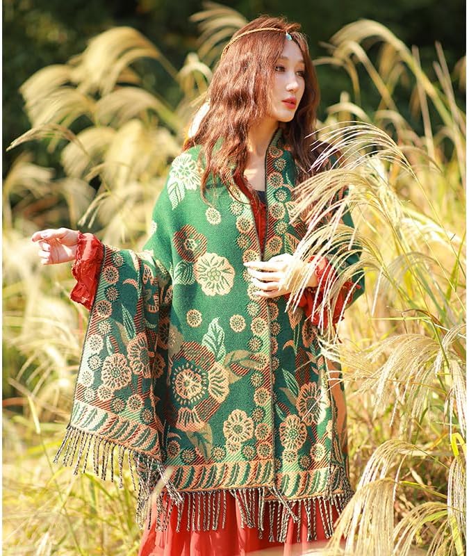 First Choose Women's Blanket Chunky, Pashmina Shawls Wraps Oversized Winter & Fall Warm Scarfs Soft Cashmere Feel for Women (Grass Green) - Image 5