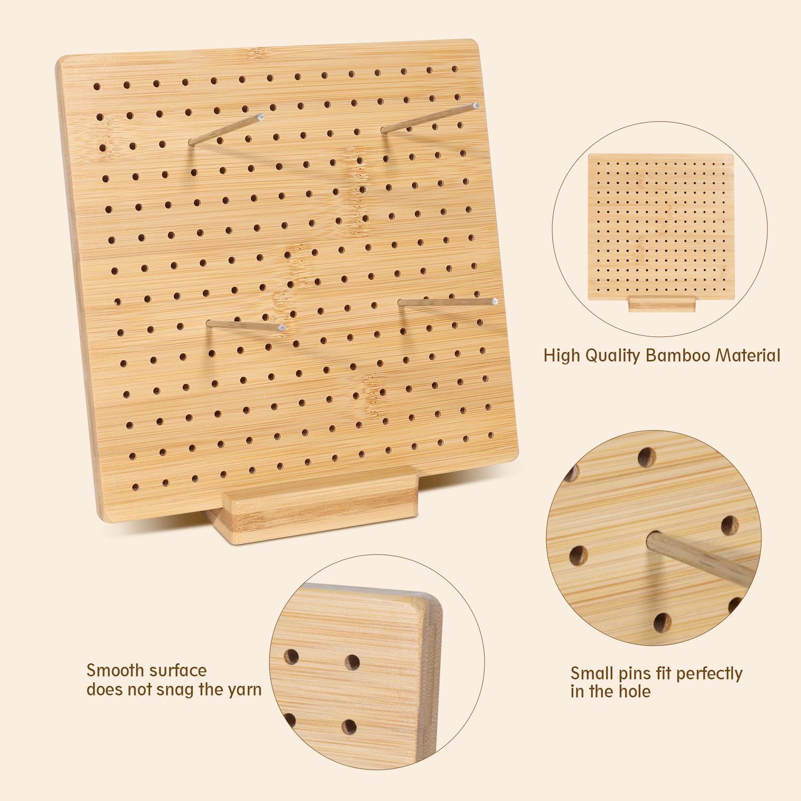 Coopay Tabla De Bloqueo De Ganchillo 29x29cm Con 30 Clavijas Y Canal De Almacenamiento - Perfecta Para Cuadrados Granny