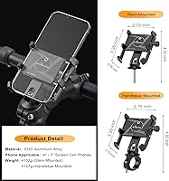Vista 2 de Soporte de aluminio para teléfono de bicicleta, soporte ajustable de 360° para teléfono celular, soporte universal para iPhone, Samsung Galaxy