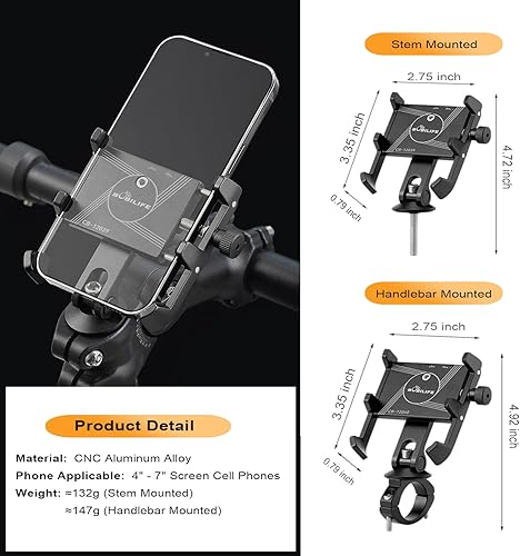 Miniatura 2 de Soporte de aluminio para teléfono de bicicleta, soporte ajustable de 360° para teléfono celular, soporte universal para iPhone, Samsung Galaxy