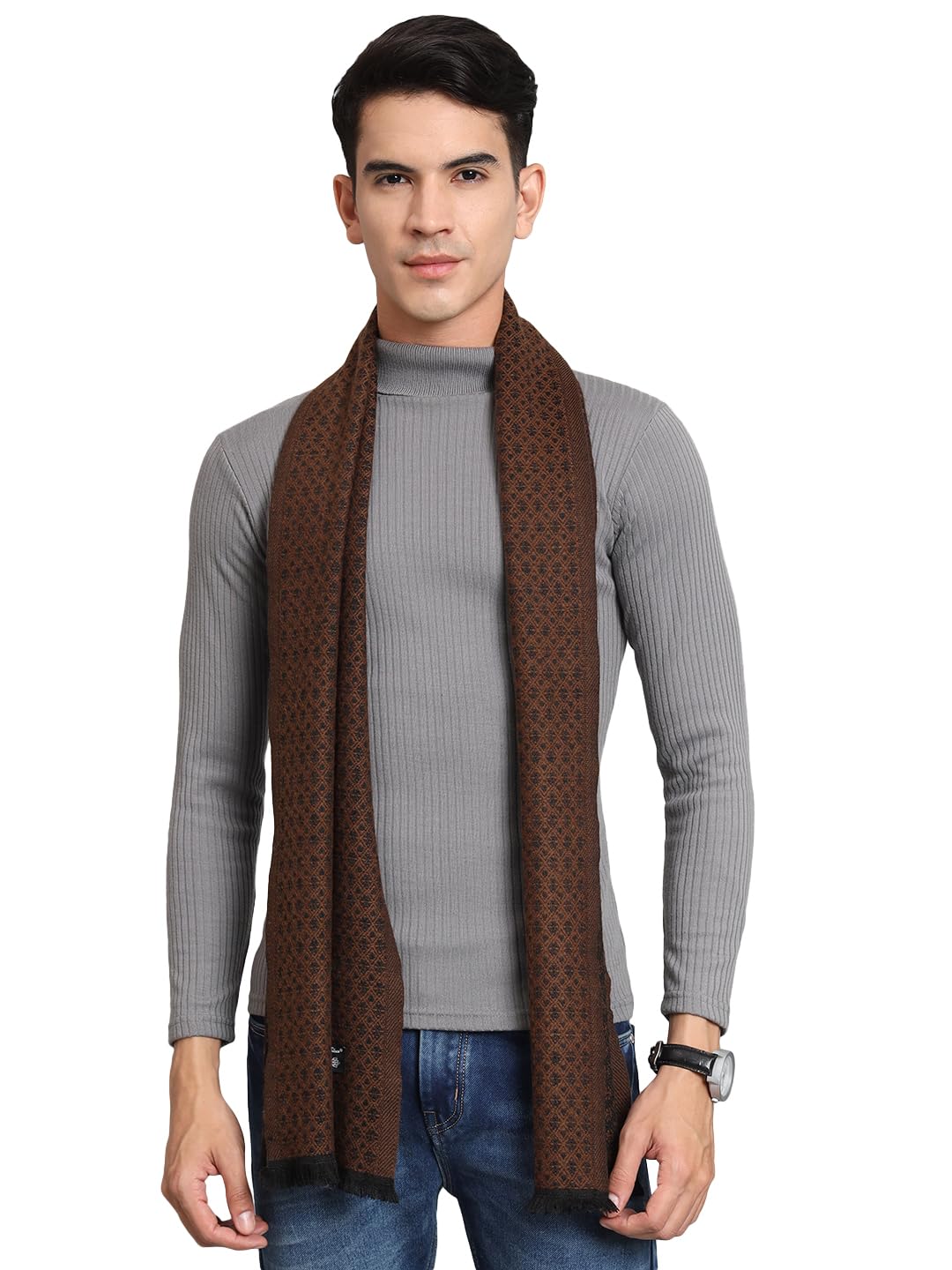 Ravaiyaa – Attitude is everything Winter Unisex Warm Muffler Geometric Scarves Wool Cashmere Made Scarf (Brown) Ravaiyaa – Attitude is everything Winter Unisex Warm Muffler Geometric Scarves Wool Cashmere Made Scarf (Brown)