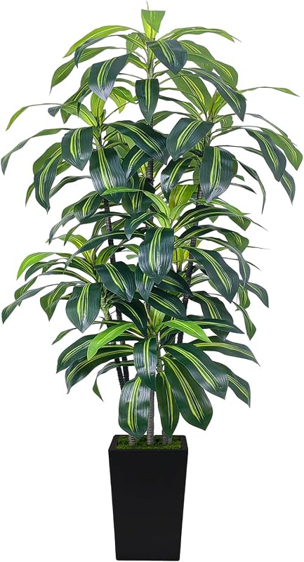 7FT Artificial Dracaena Tree, Fake Tree Indoor with Black Tall Planter,Tall Artificial Plants Indoor,Artificial Silk Tree for Home Office Decor (Black)