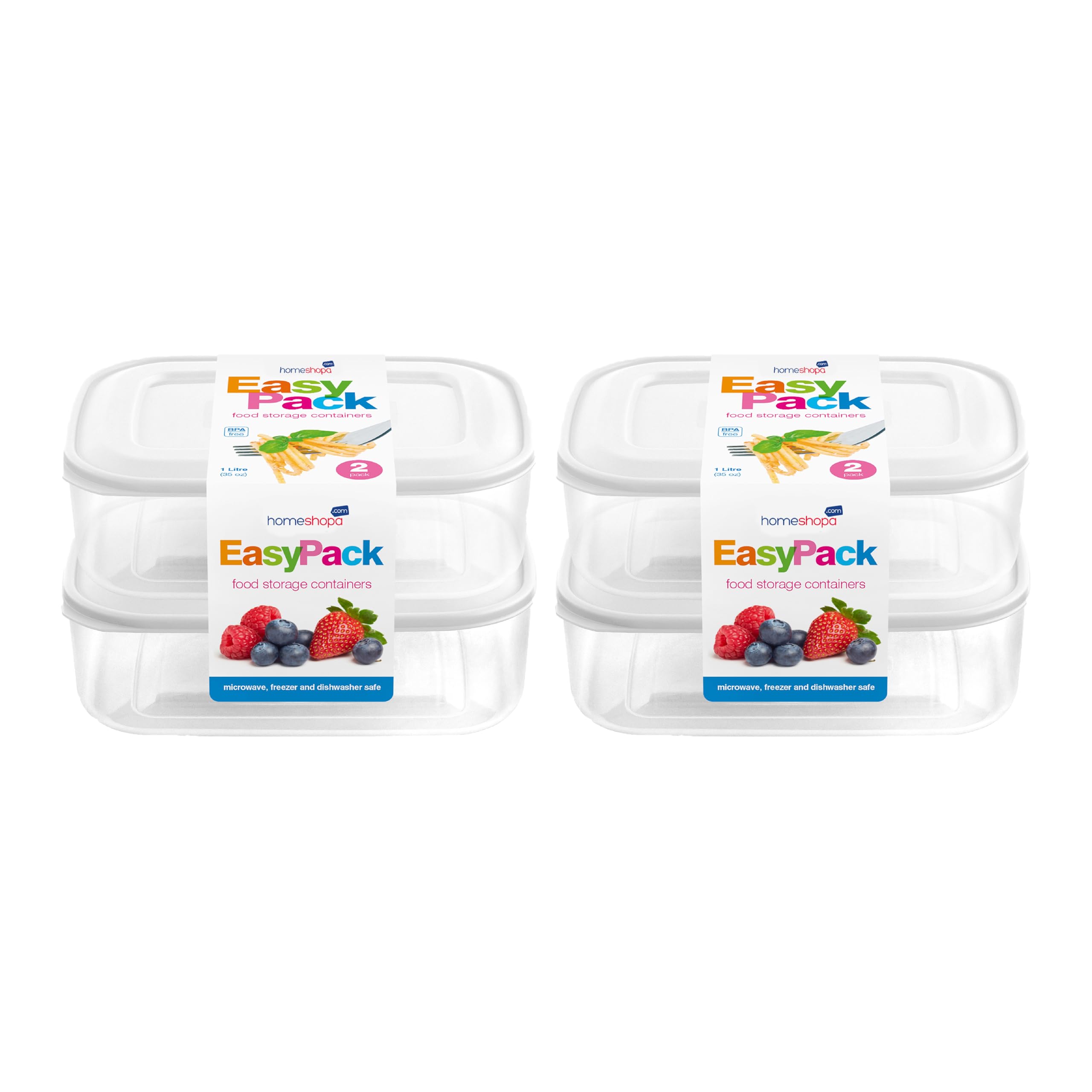 Homeshopa.com 2 Pack White Homeshopa Food Storage Containers With Lid, 2, 3 & 4.5 Litre 1 Pack Plastic Bpa Free Airtight Containers, Stackable Nestable Reusable Meal Prep Food Lunch Boxes (, 2Pk (1 Litre))