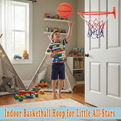 Miniatura 8 de Aro de baloncesto silencioso para interior, compatible con baloncesto de tamaño 7 (sin balón incluido), aro plegable adhesivo de montaje en pared