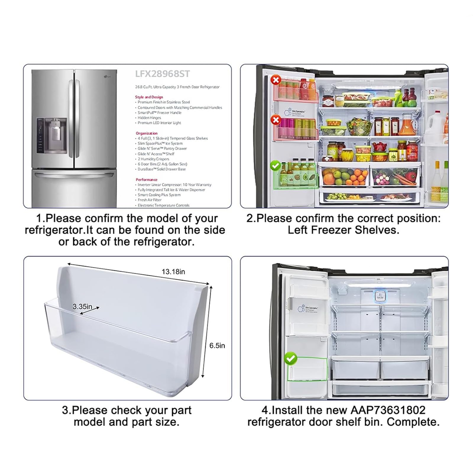 Repuesto de contenedor inferior izquierdo para refrigerador