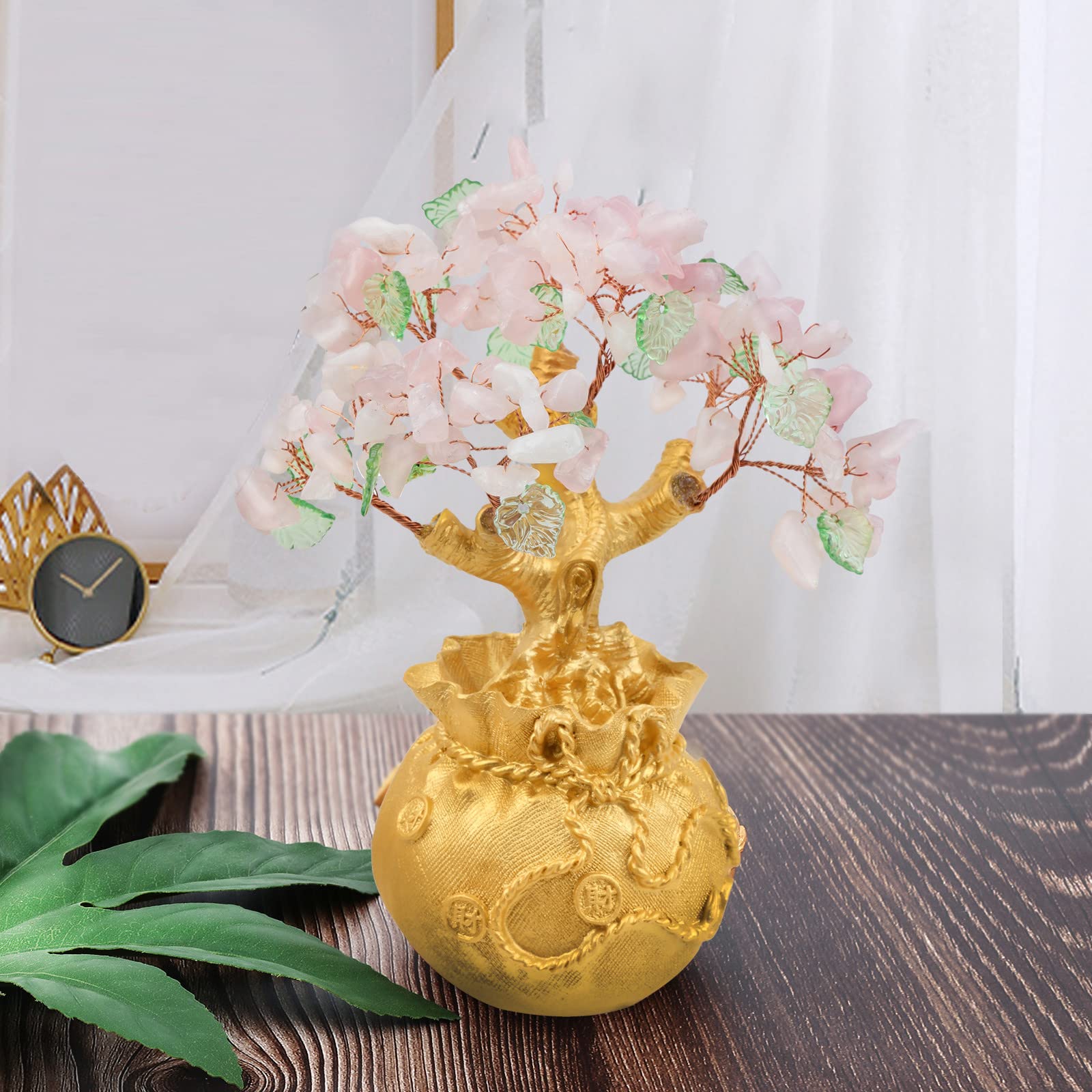 Nupuyai Rose Quartz Crystal Money Tree with Golden Money Bag Base for Home Office Decor Wealth and Luck Bonsai Tree Fengshui Ornament with Gift Box - Image 4