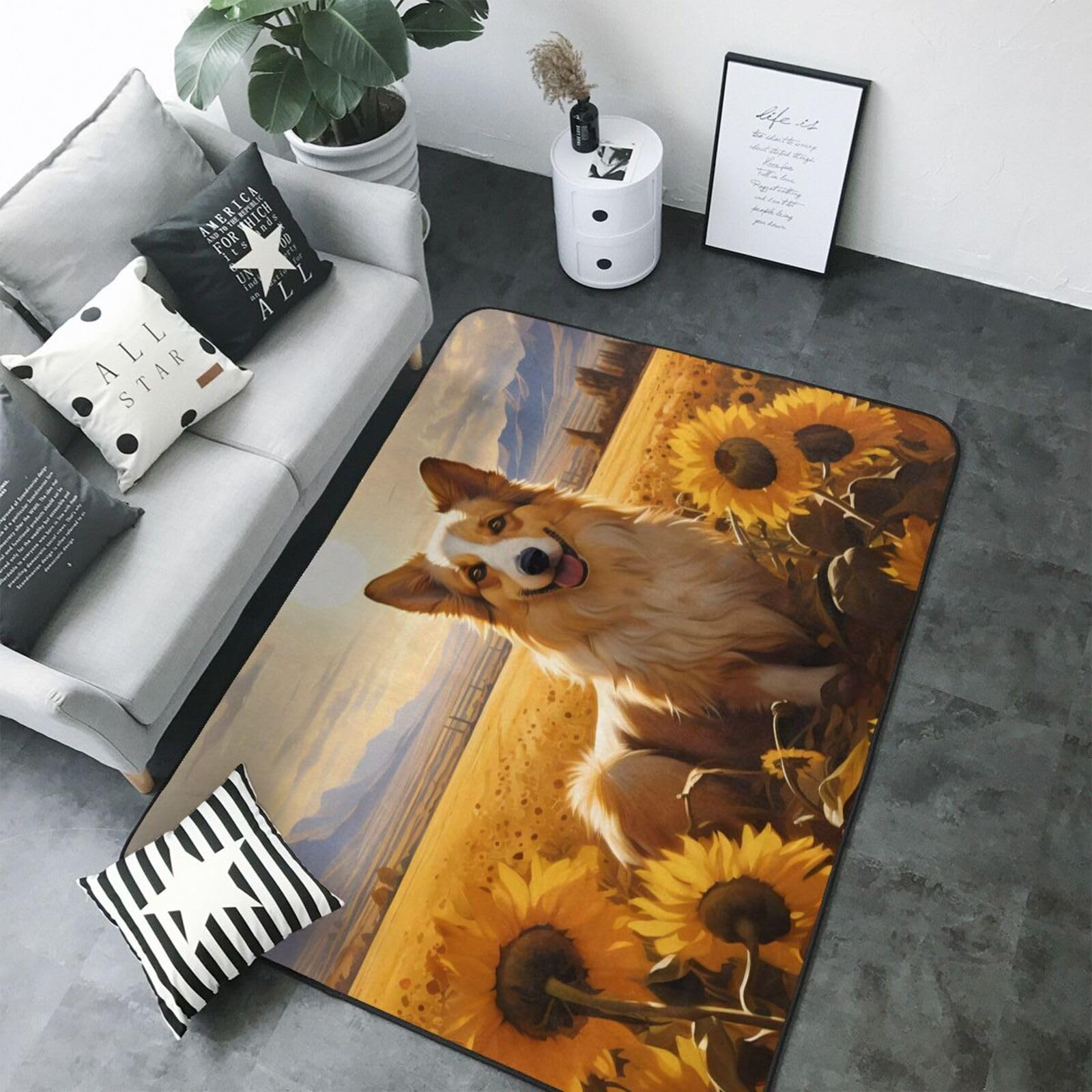 Tapis corgi tournesol doux pour créer un cocon de tendresse