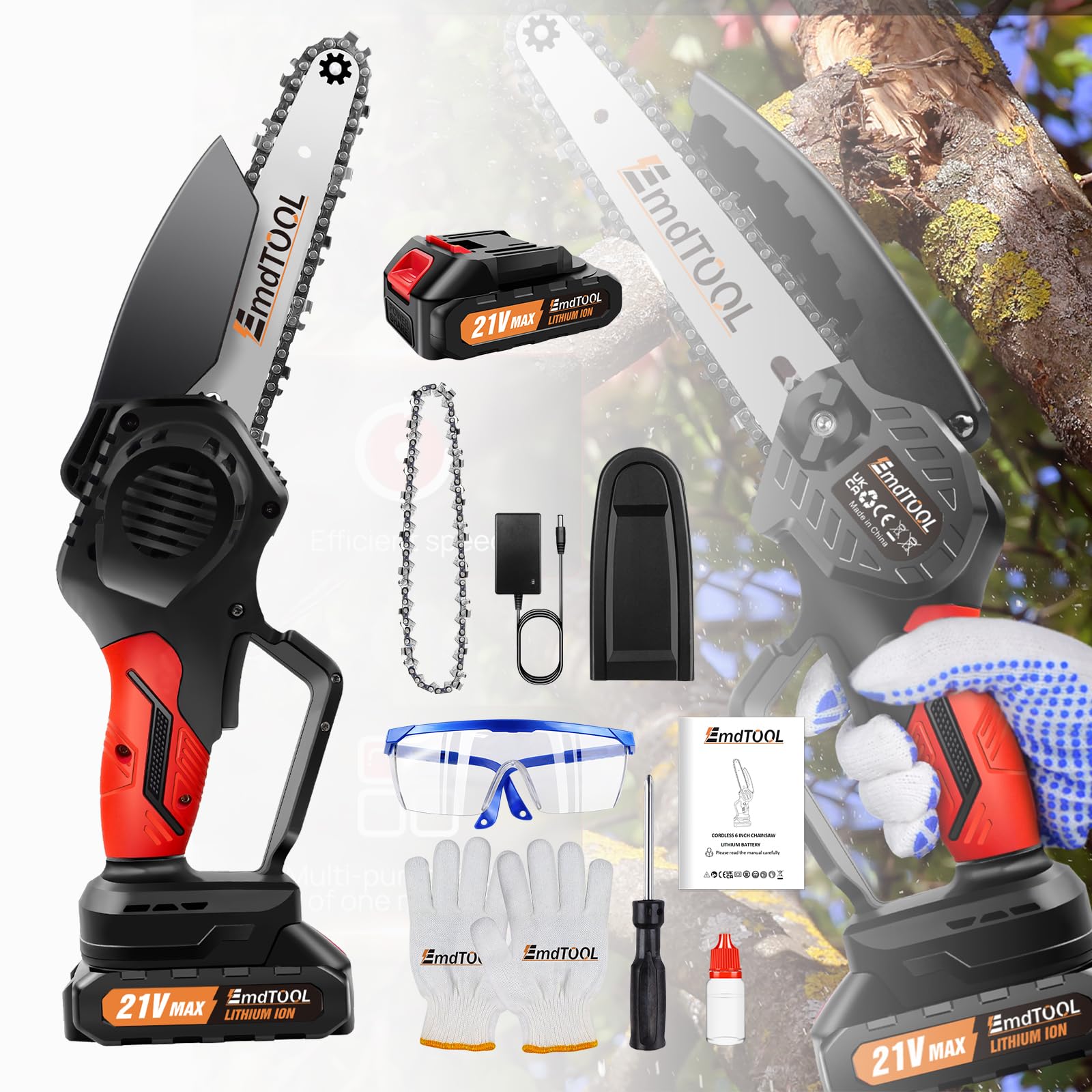 Mini motosierra manual, 700 W, motosierra eléctrica de 6 pulgadas, con batería de 1500 mAh, sierra portátil con batería para cortar árboles/ramas/tabla
