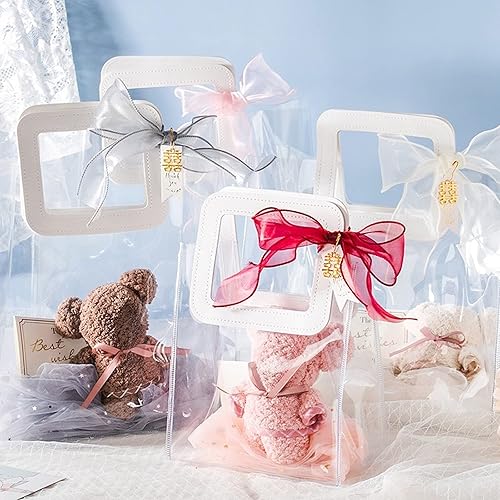 Miniatura 5 de Bolsa de regalo transparente con asa, 4 bolsas de regalo de PVC transparente, bolsas de regalo reutilizables resistentes para fiesta de novia, baby
