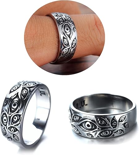 Miniatura 5 de Juego de 12 anillos de rana para mujeres y hombres, vintage de serpientemal de ojohongollantocara sonrienteabrazoluna estrella, sol, anillos