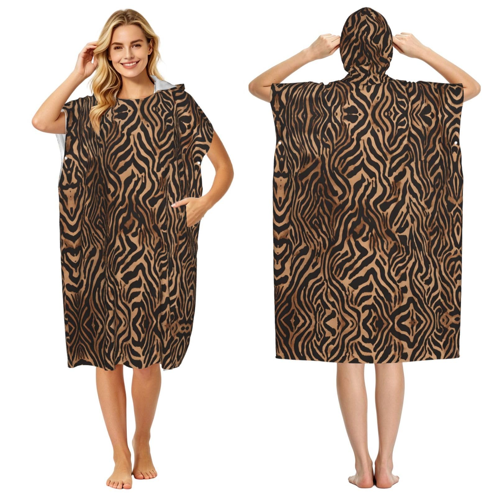 ESNAIUVCD Leopard Print Print Changing Robe, Hooded Towel Poncho For Swimming Pool, Beach,Quick Dry & Light Weight Towelling Poncho For Adults Women Men