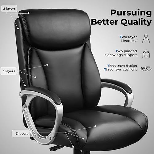 Miniatura 4 de COMHOMA Silla ergonómica de oficina en casa, sillas de escritorio cómodas con respaldo de piel sintética, silla de oficina ejecutiva con ruedas,
