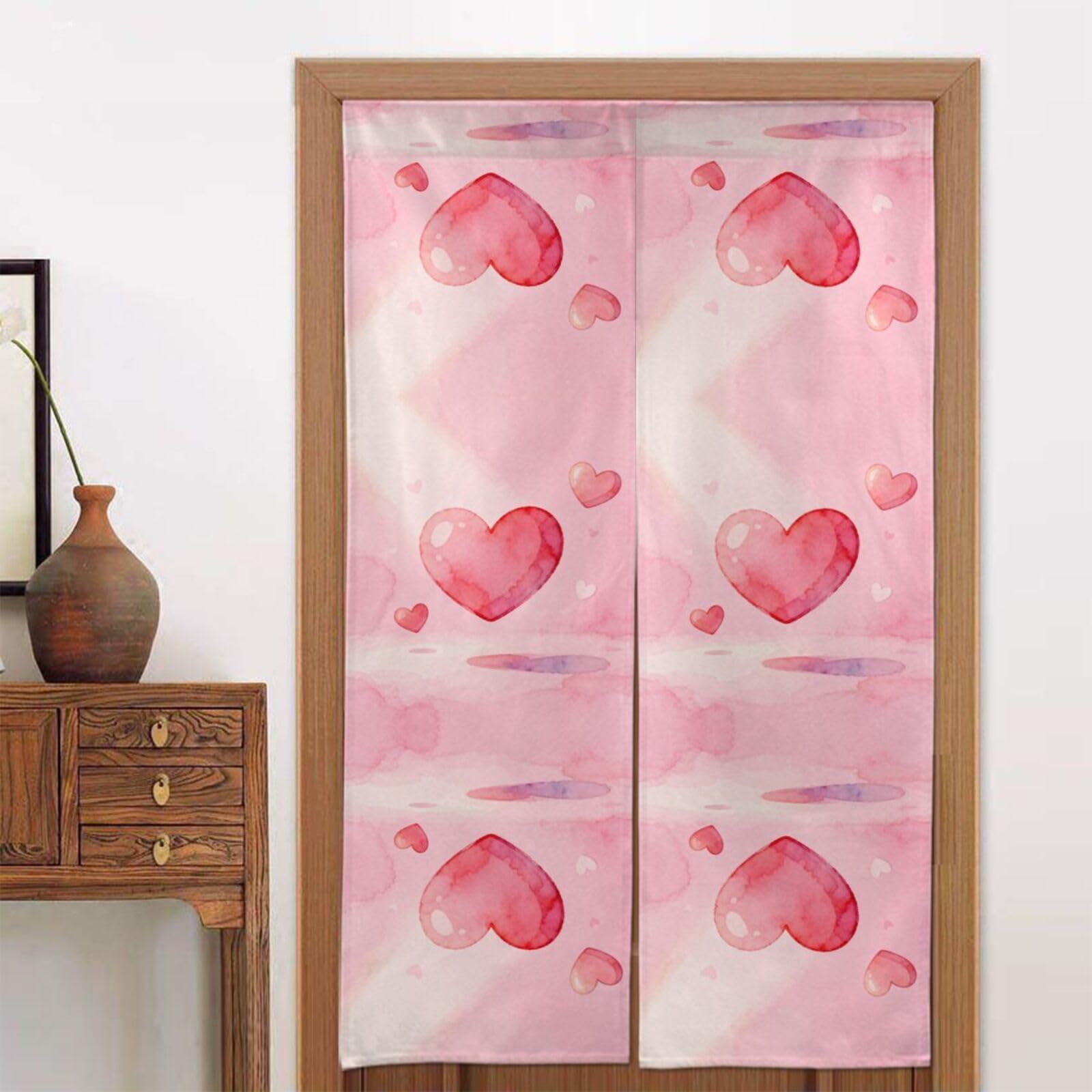 CNTDBU Pink Heart Door Curtain 34x56 Inch-Room Divider Panel for Privacy, Entryway Screen for Kitchen Bedroom