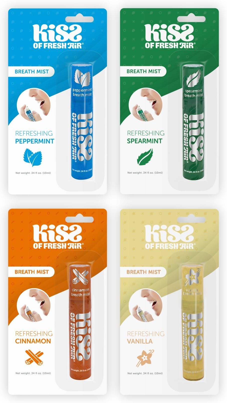 Breath Spray (4 PACK); Peppermint, Spearmint, Cinnamon, Vanilla