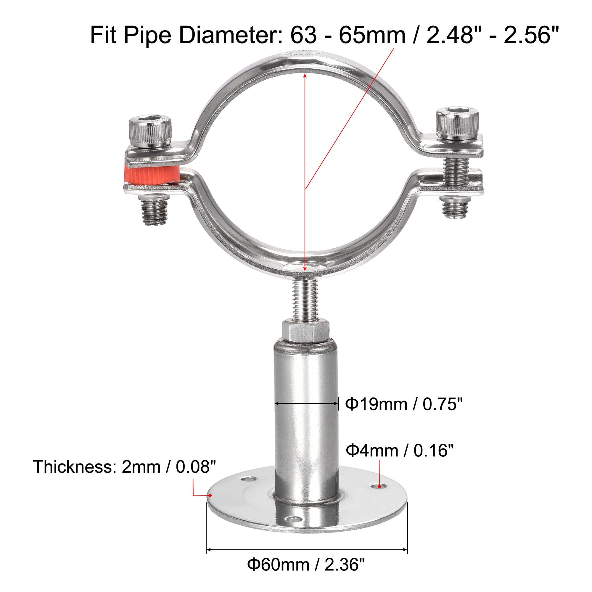 Collier De Serrage Tuyau 63-65 Mm – Support Mural/Plafond Acier Inox 304 Réglable – Pince Tube Robuste