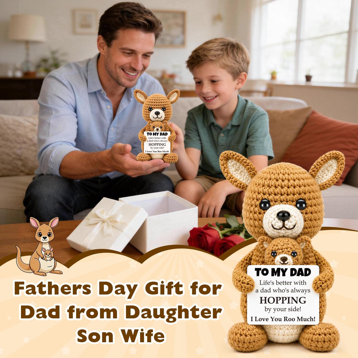 GwhyGifts Sweet for Papa from Daughter Son, Gifts for Father Birthday Dad Daddy New Bonus Step Dads Father in Law Husband, Handamde Positive Inspirational Crochet Support Gifts for Fathers Day