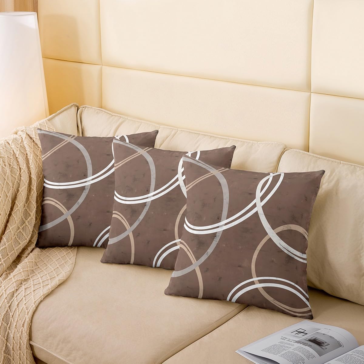 jejeloiu Khaki Wavy Circles Throw Pillow Covers Set of 4 18 x 18 Inch Kids Abstract Geometric Cushion Case Teens Modern Art Decor Pillowcase Breathable Soft Lightweight Room Decor